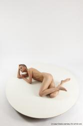 Nude Woman White Laying poses - ALL Slim Laying poses - on side bald Multi angle poses Pinup